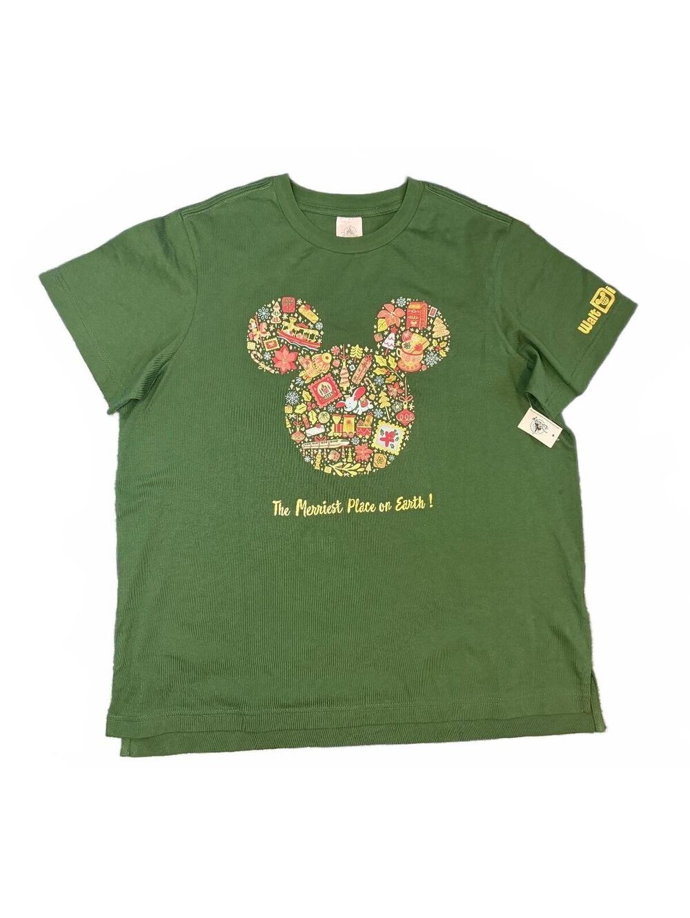 Disney Women's Medium Green Holiday Graphic T-Shirt The Merriest Place on Earth
